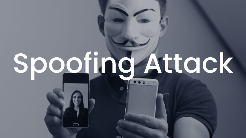 Spoofing Attack with a man wearing a Guy Fawkes Mask trying to perform a Display Presentation Attack