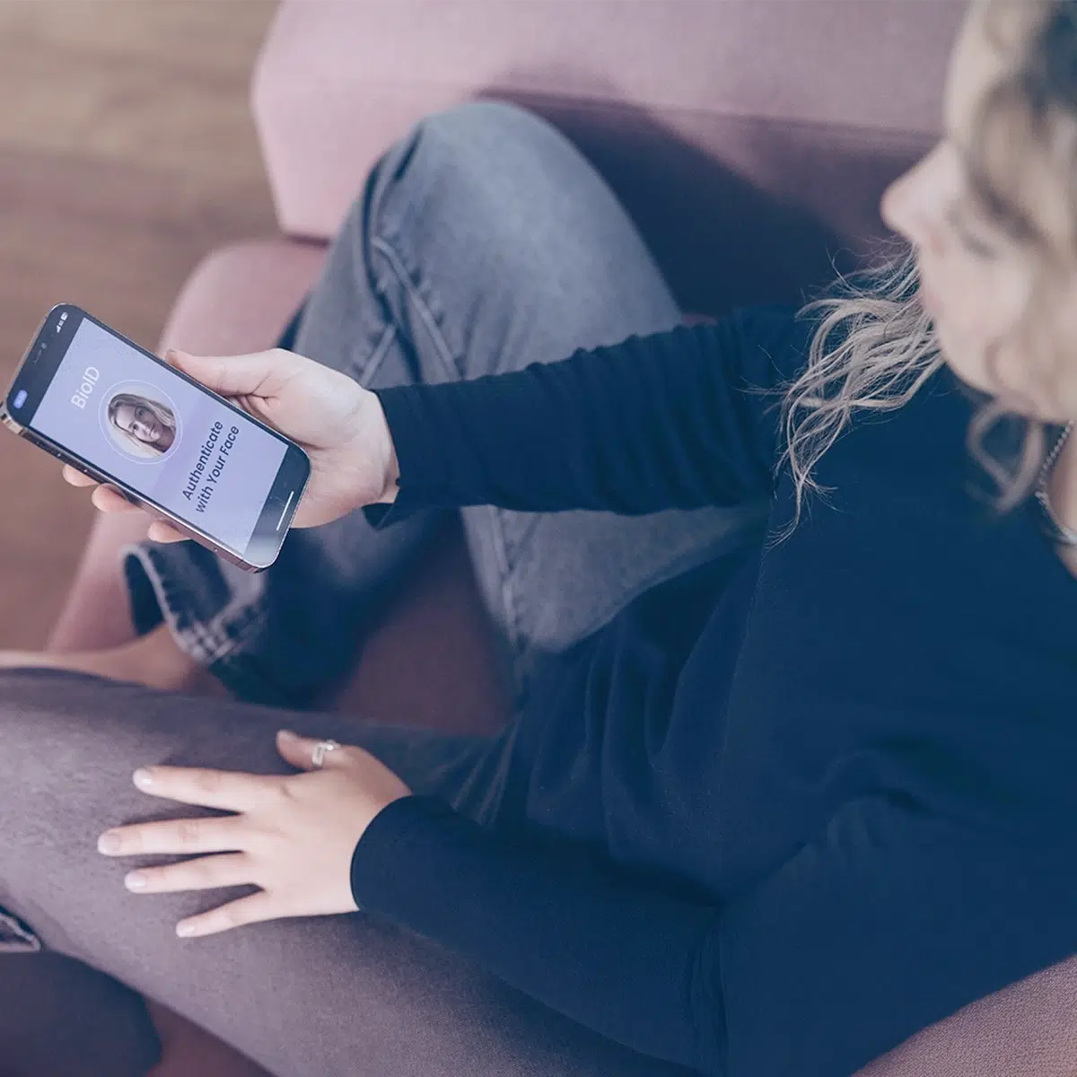 Woman touches BioID Web Service
